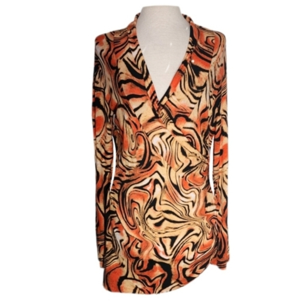 Venus Dress Crossover Faux Wrap Stretchy Bodycon Orange Size L